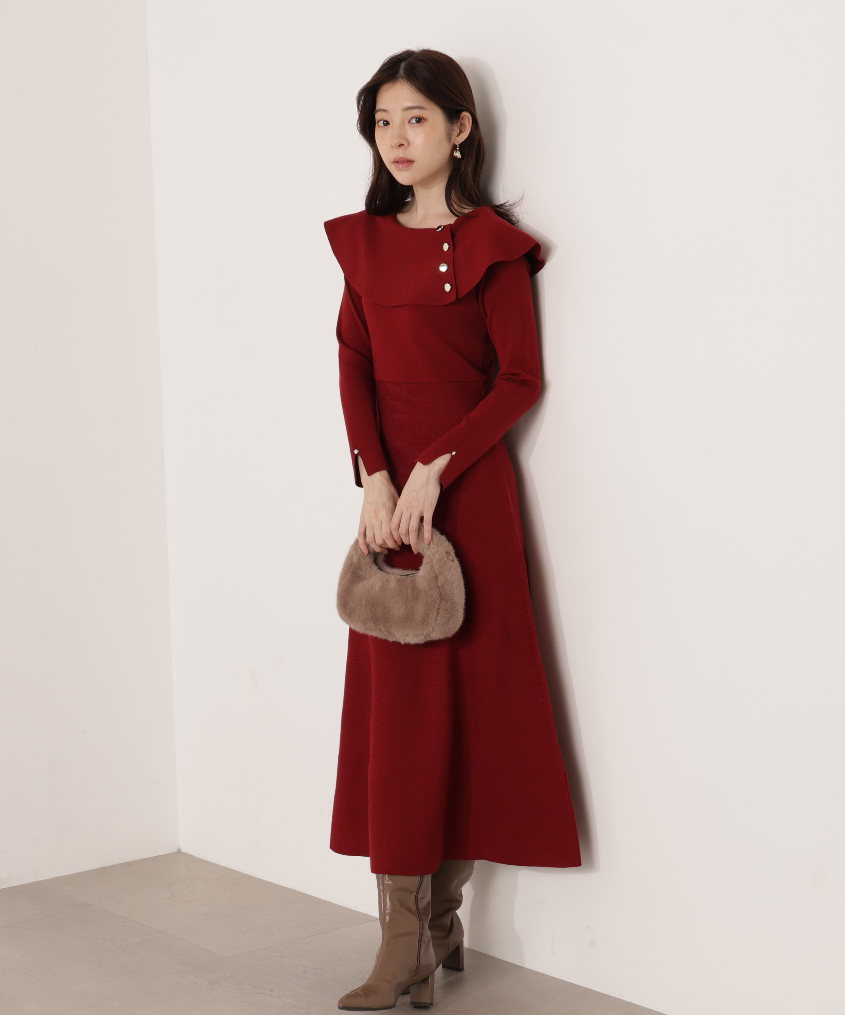 PROPORTION BODY DRESSING「ケープニットワンピース」|ワンピース|レッド