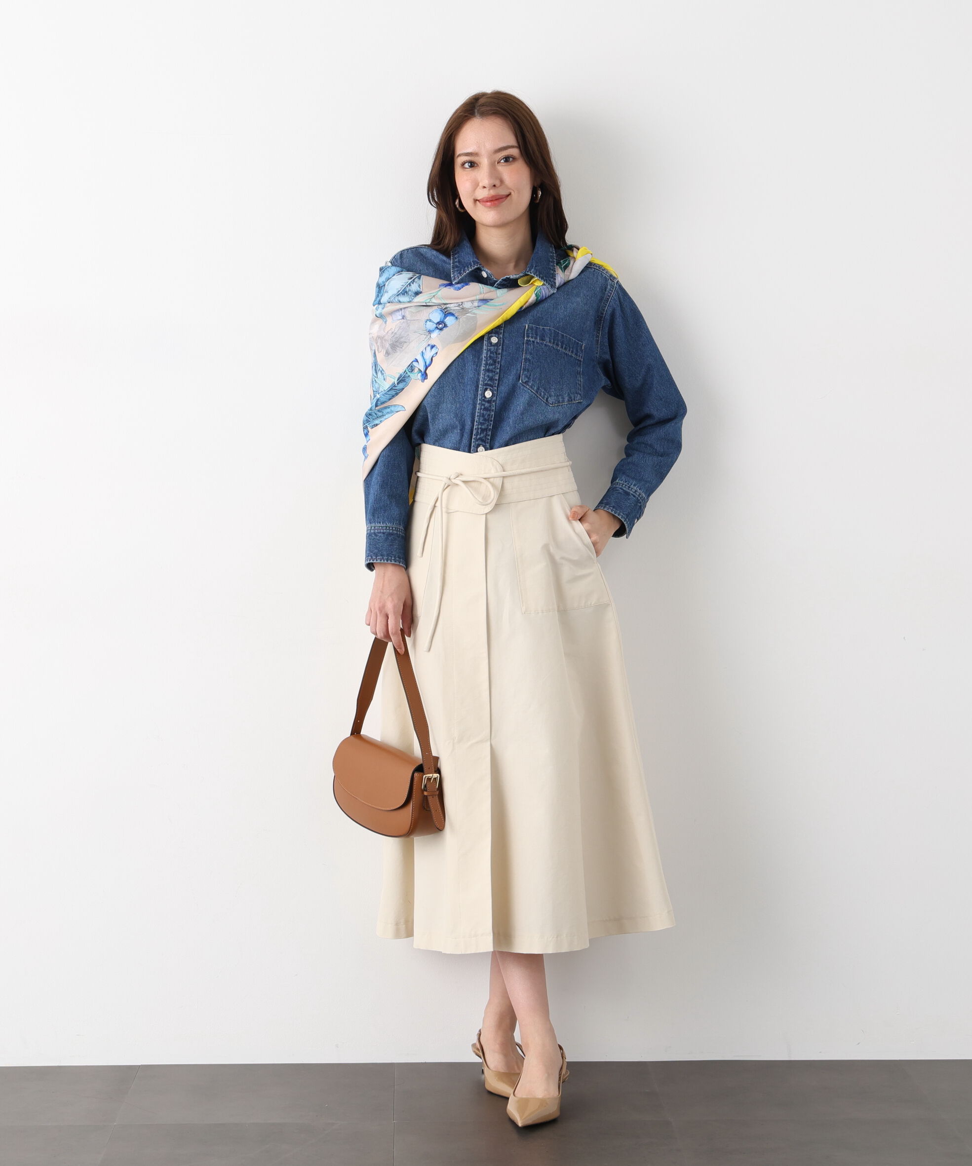  「ネックリボンデニムシャツ」|シャツ・ブラウス|