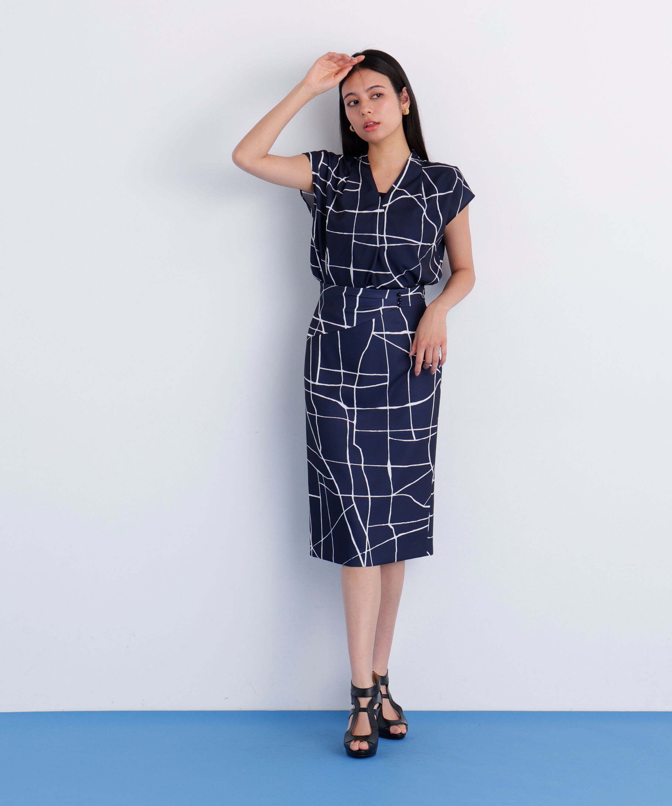  「ラインプリントタックブラウス」|シャツ・ブラウス|