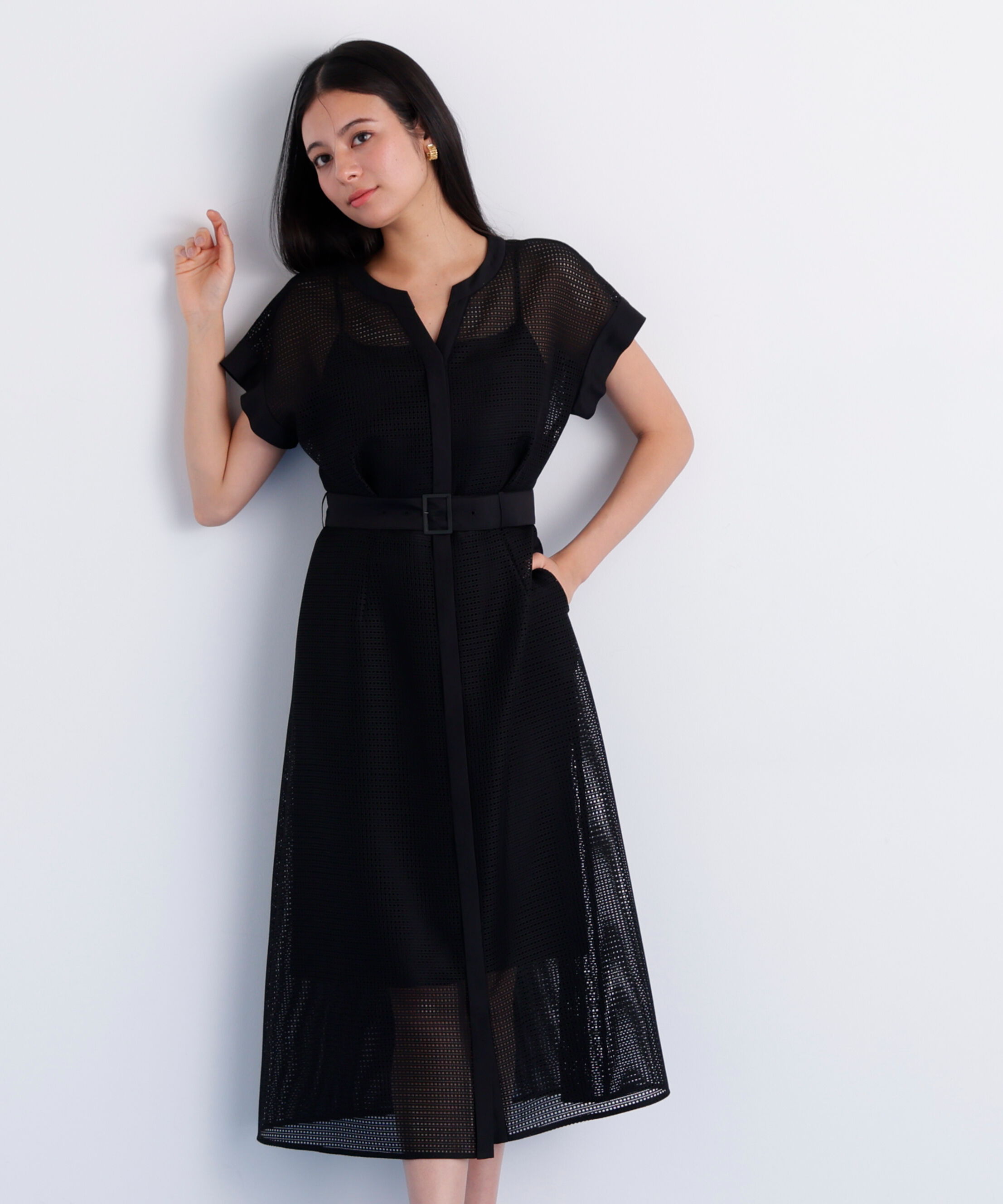  「［美香さん着用］メッシュッレースコンビワンピース」|ワンピース|