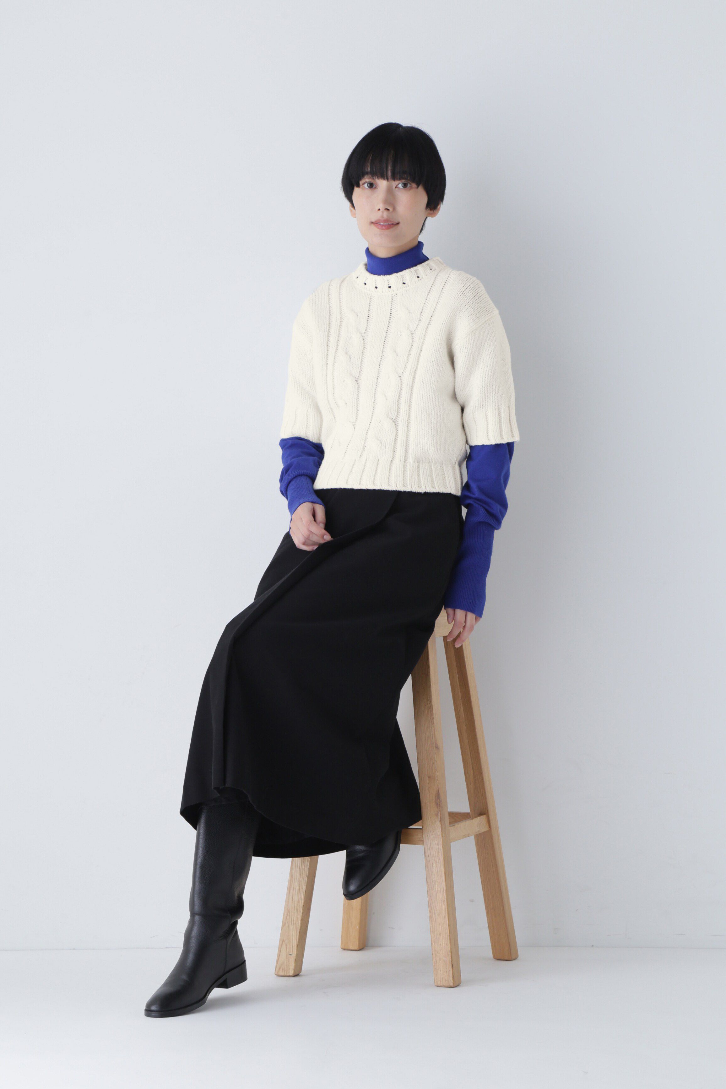  「◆ハーフスリーブ　ブークレニットプルオーバー」|ニット・セーター|