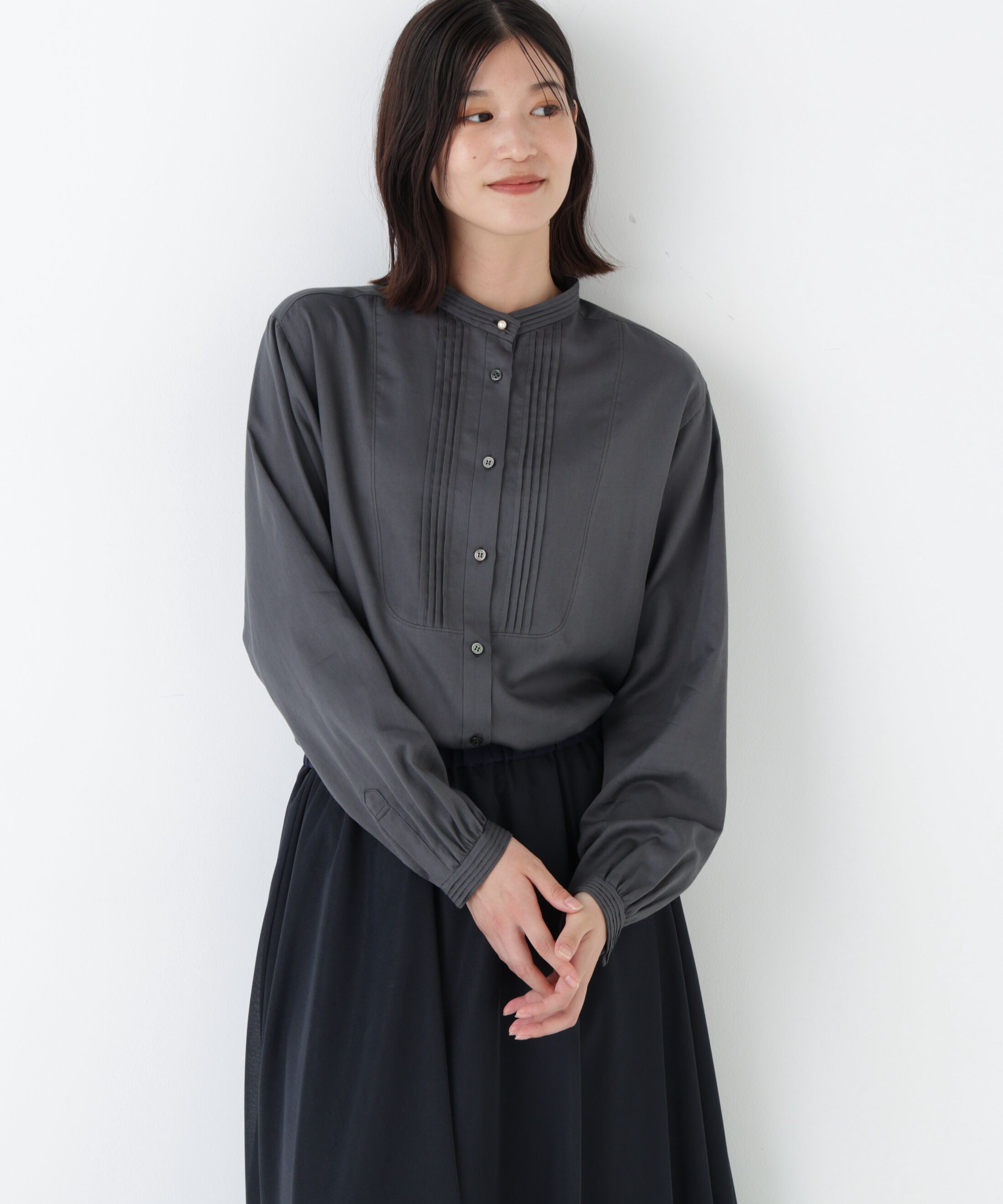  「◆ピンタックバンドカラーブラウス」|シャツ・ブラウス|