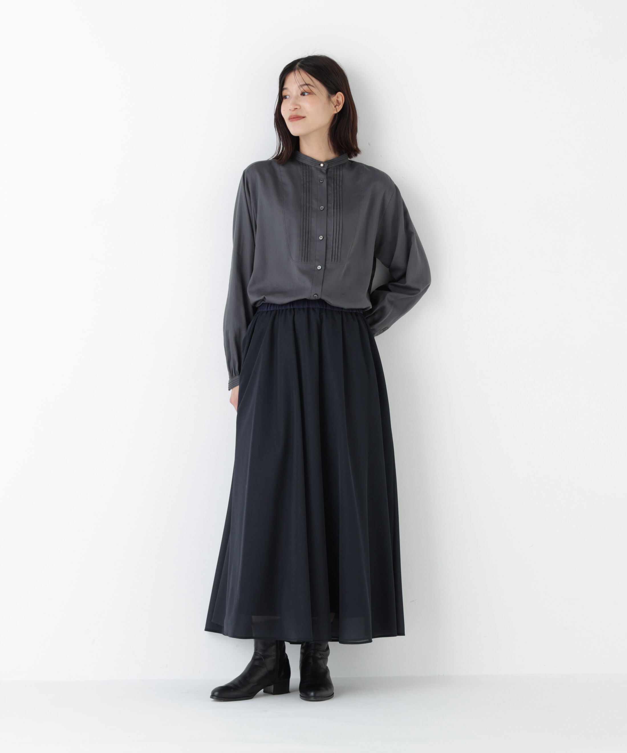  「◆ピンタックバンドカラーブラウス」|シャツ・ブラウス|