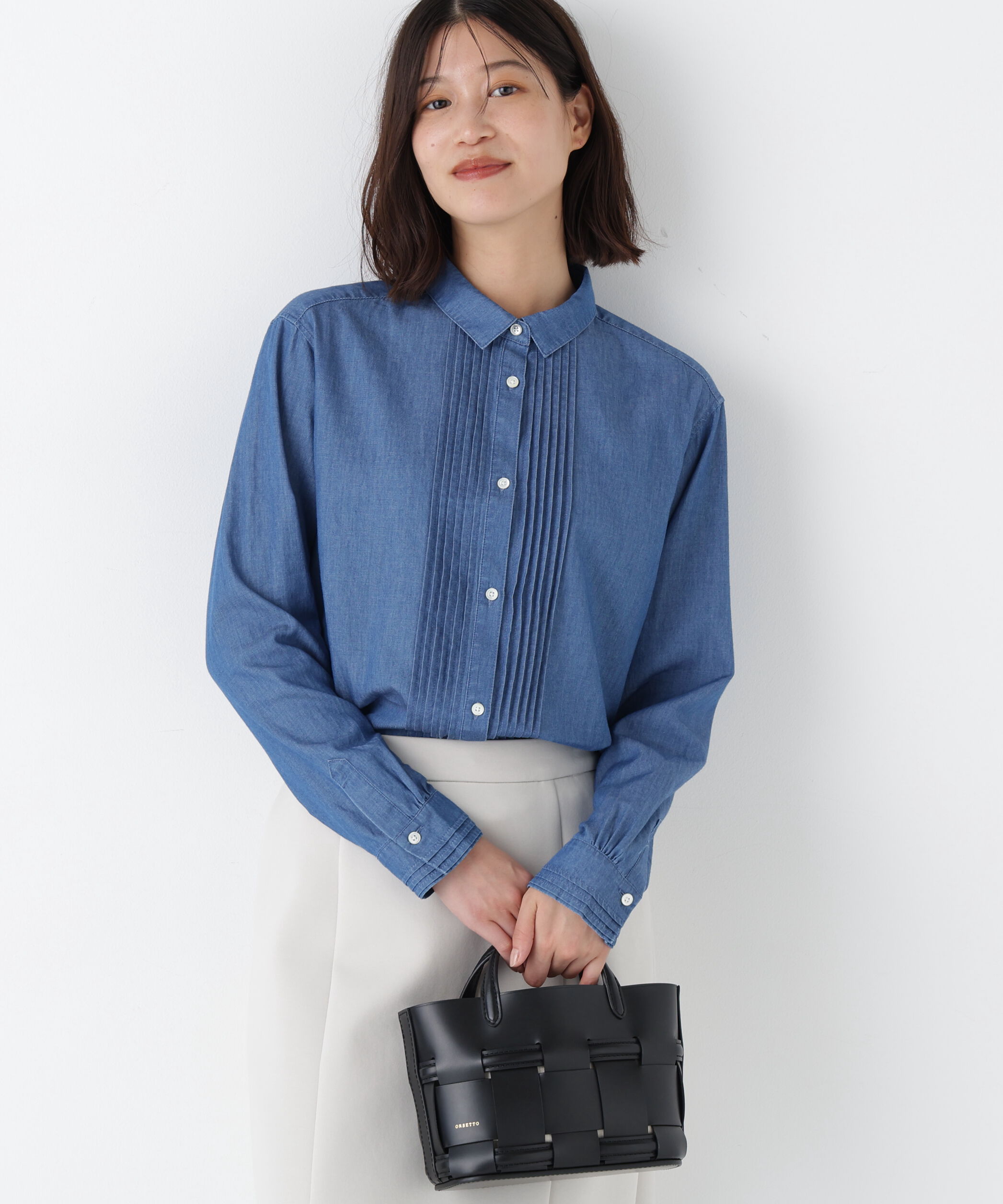  「◆ライトオンスデニムピンタックブラウス」|シャツ・ブラウス|