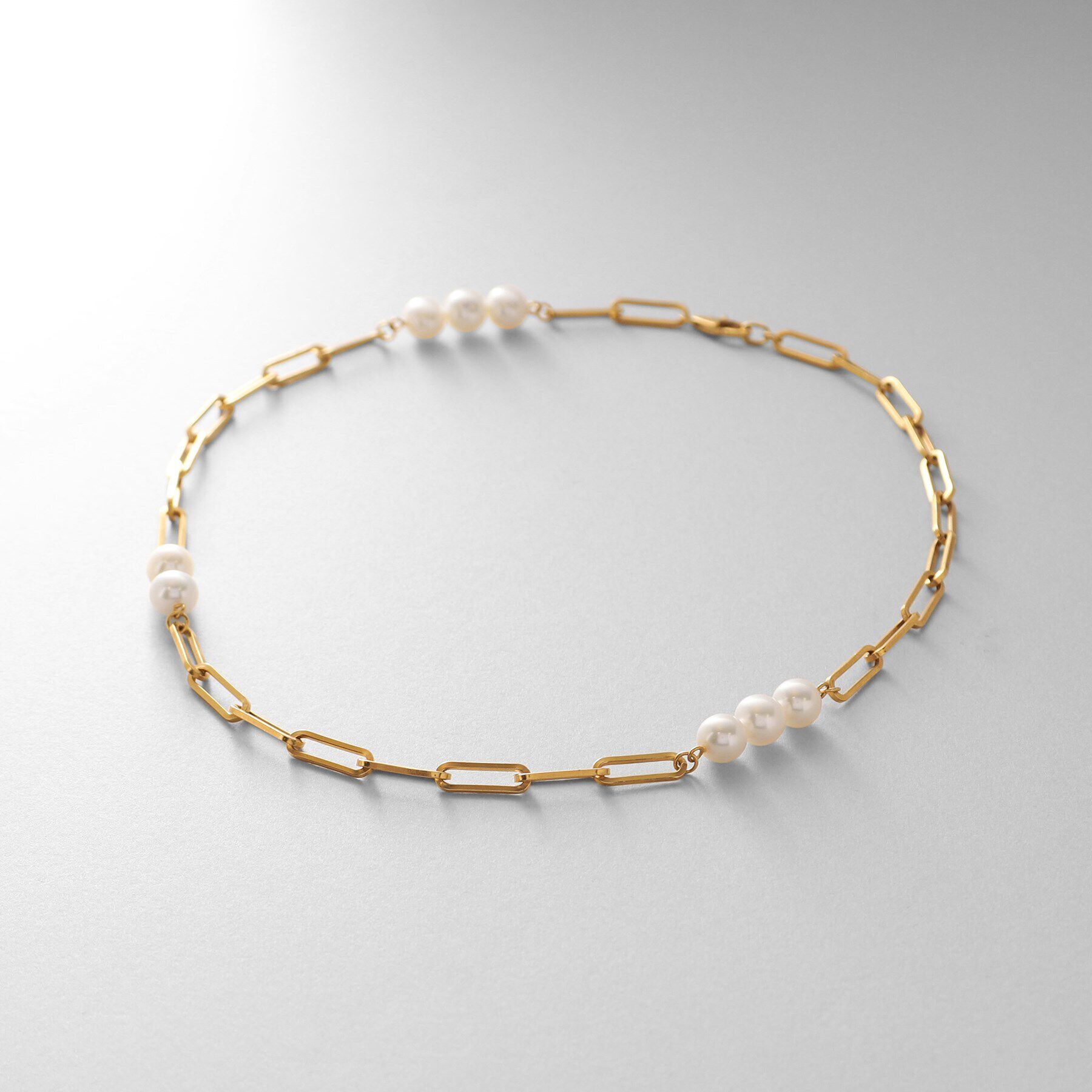 COCOSHNIK ONKITSCH「シルバー フラットケーブルチェーン パールステーションネックレス GP」|ネックレス|