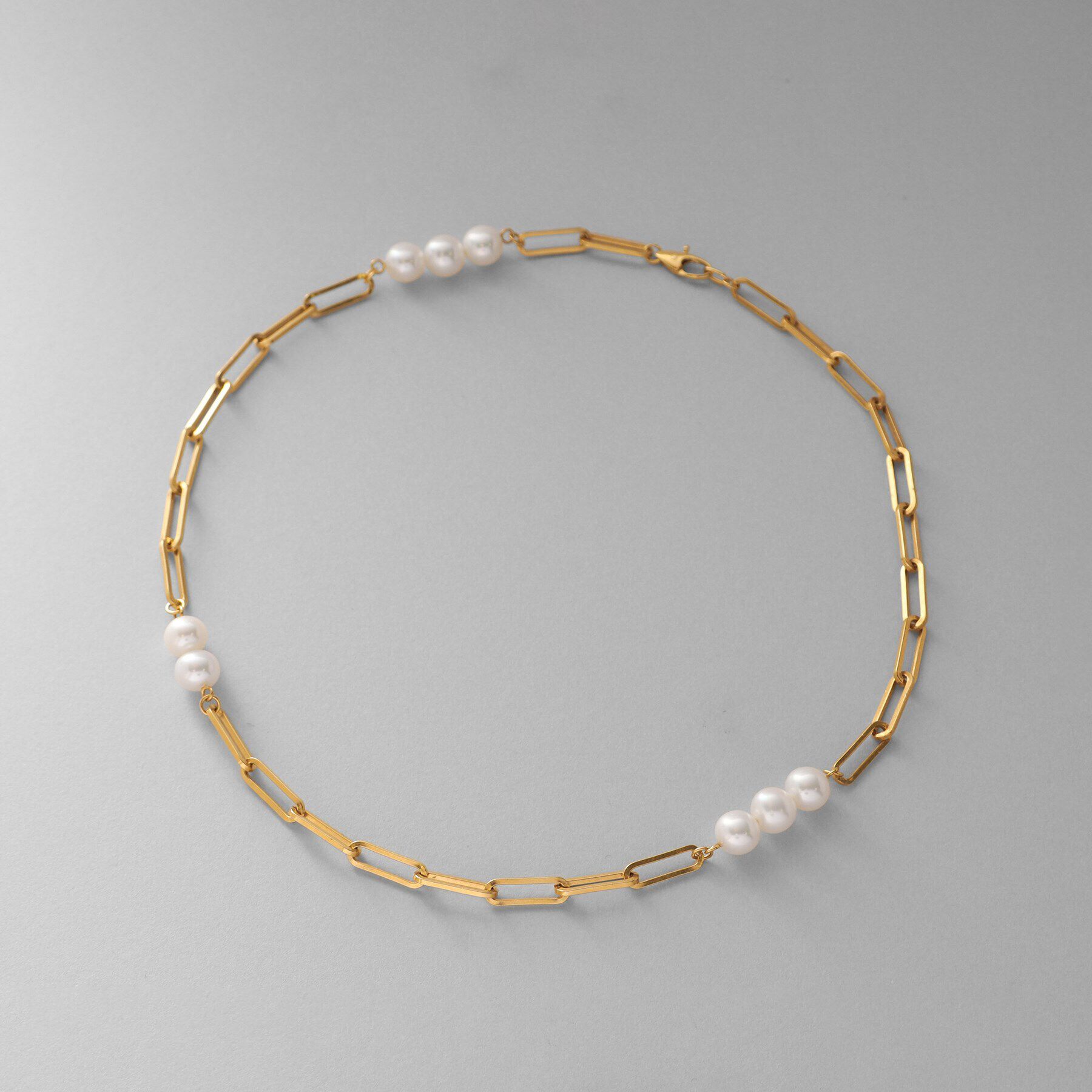 COCOSHNIK ONKITSCH「シルバー フラットケーブルチェーン パールステーションネックレス GP」|ネックレス|