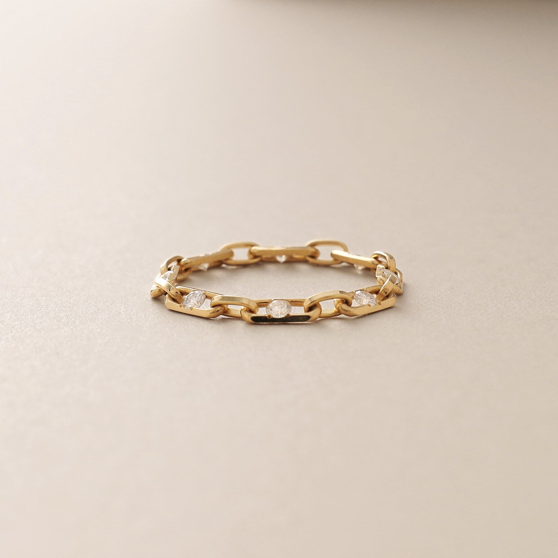 COCOSHNIK「K18ダイヤモンド ロングカットアズキチェーン リング」|リング|