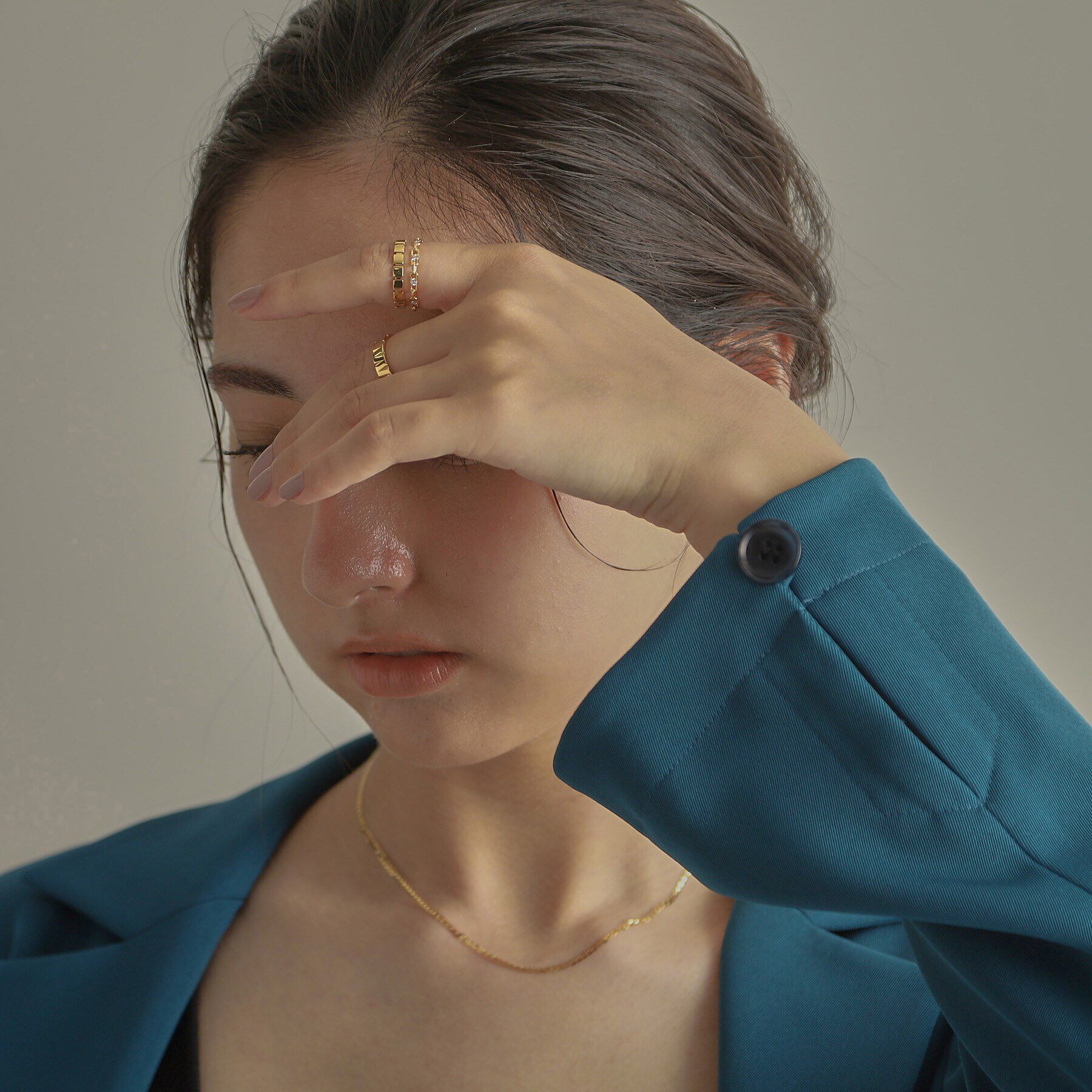 COCOSHNIK「K18ダイヤモンド ロングカットアズキチェーン リング」|リング|