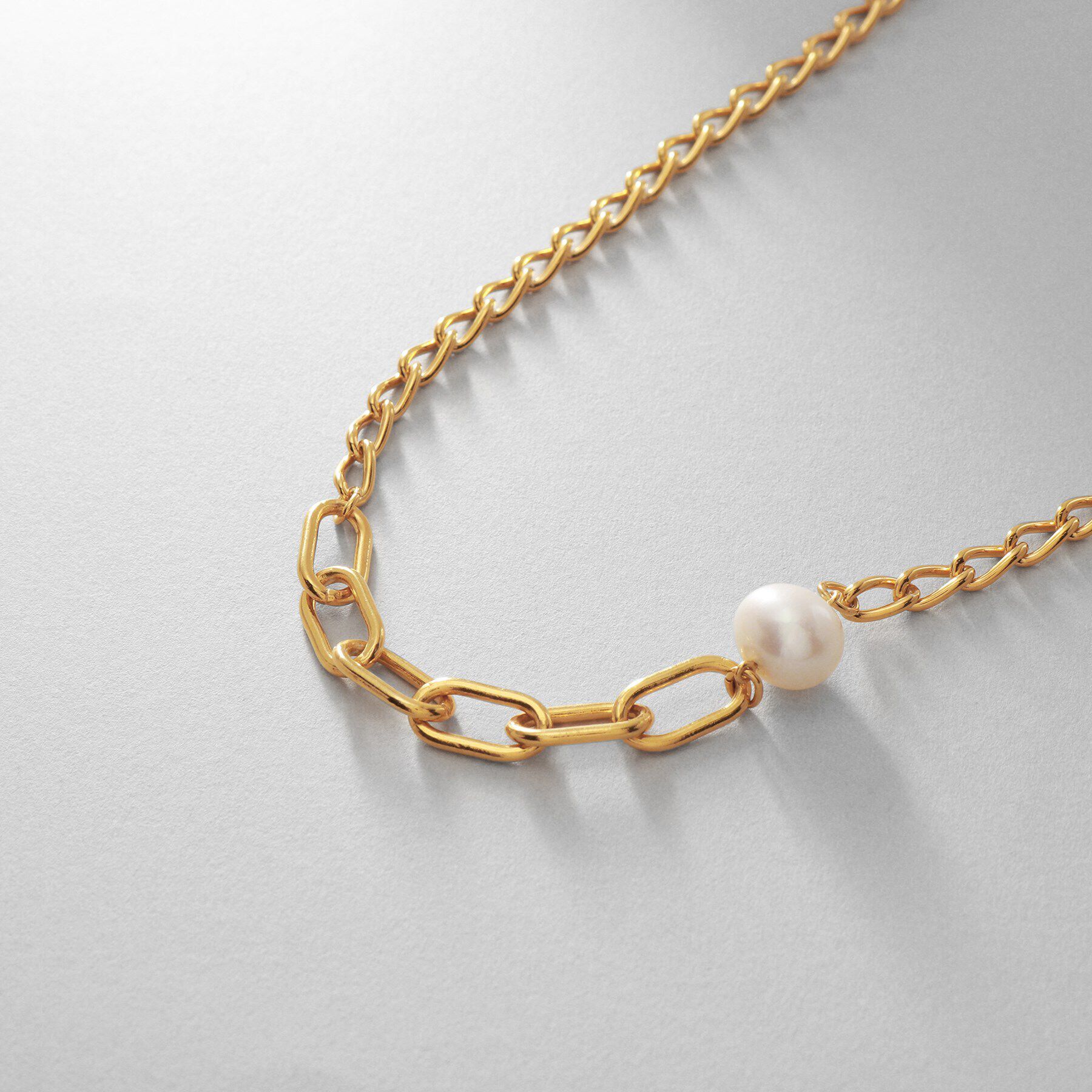 COCOSHNIK ONKITSCH「シルバー ミックスチェーン ロングカーブ・ケーブル パールネックレス GP」|ネックレス|