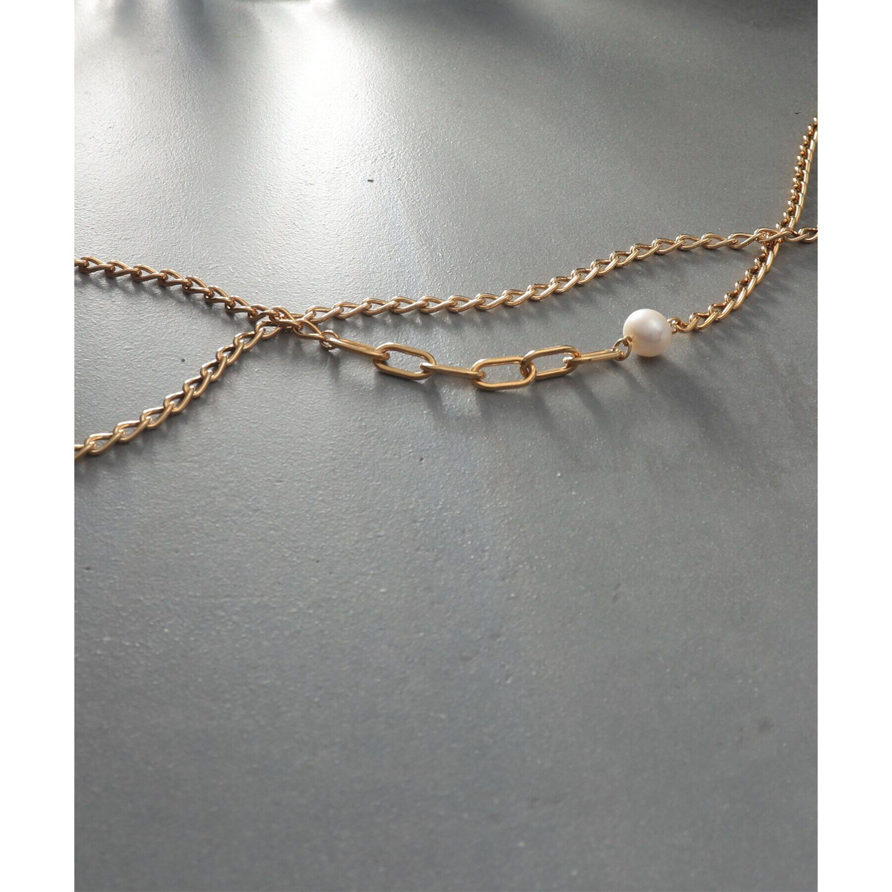 COCOSHNIK ONKITSCH「シルバー ミックスチェーン ロングカーブ・ケーブル パールネックレス GP」|ネックレス|