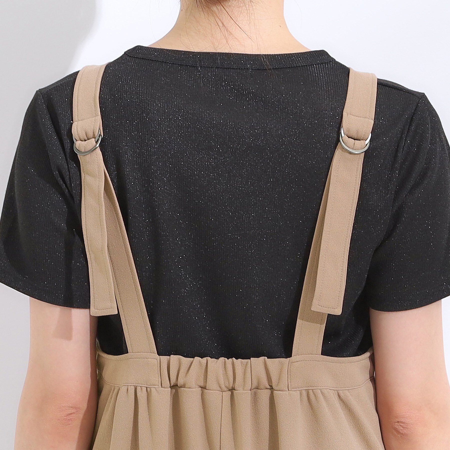 SHOO･LA･RUE「【洗える/S-LL】裏がサラサラ やわらか ギャザーサロペット」|オールインワン|