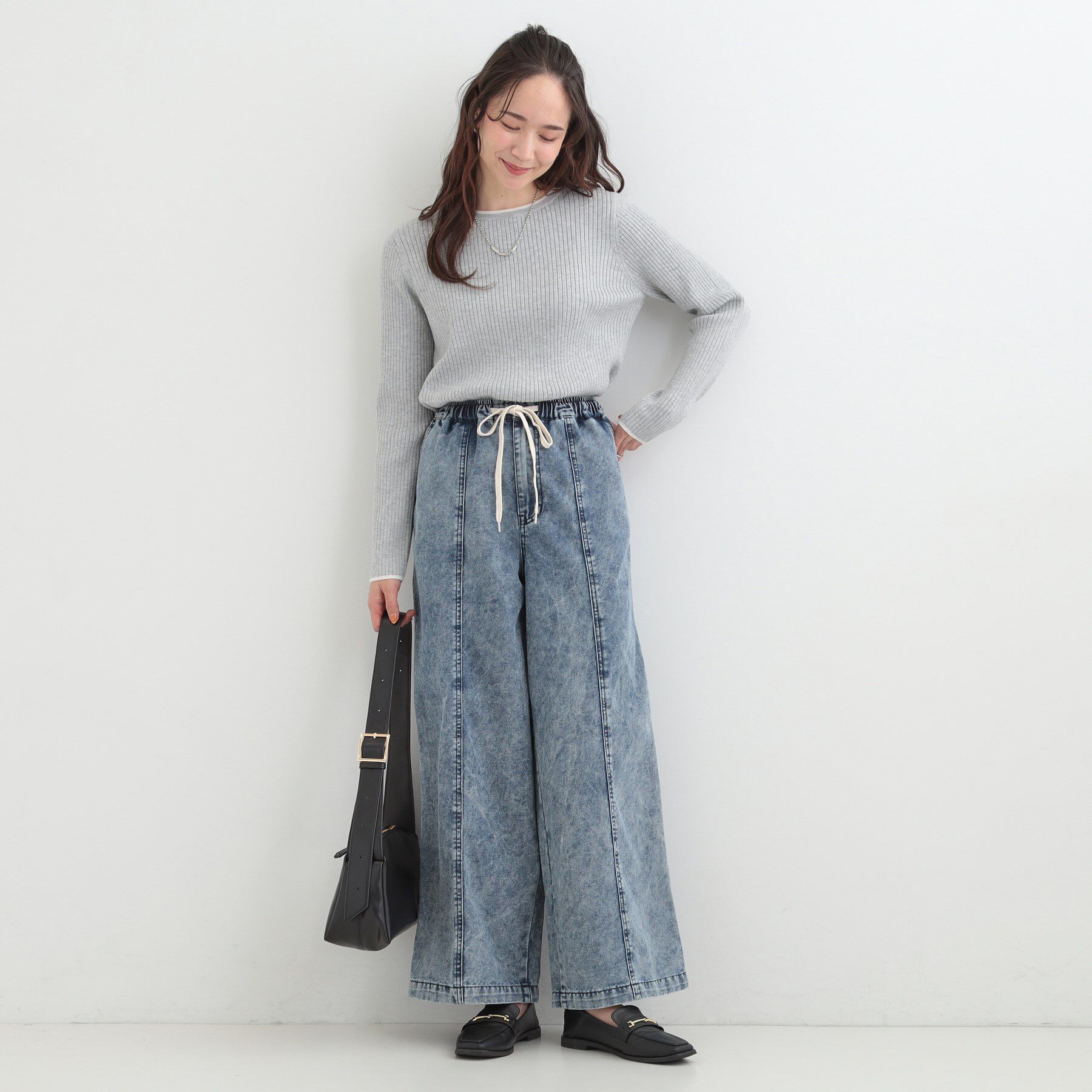 SHOO･LA･RUE「【S-LL】抜け感あるスタイルに ケミカルデニム イージーワイドパンツ」|デニム|