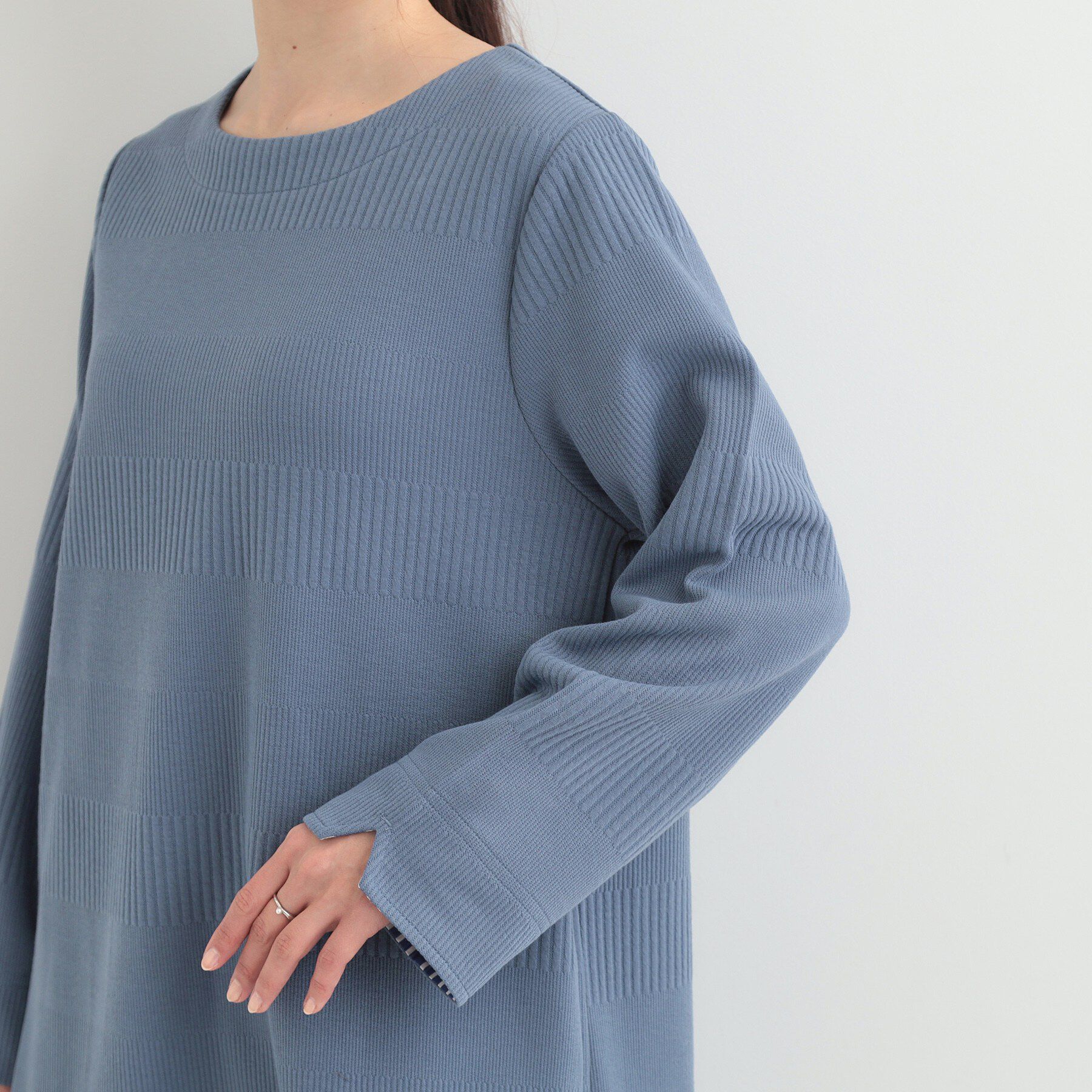 SHOO･LA･RUE「【体型カバー/洗濯機可/S-LL】お袖ストライプAラインチュニック」|チュニック|