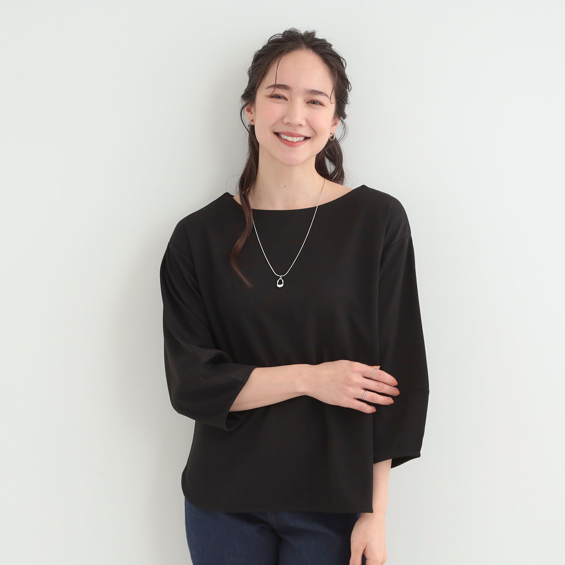 SHOO･LA･RUE「【2点セット/7分袖/S-LL】ランタンスリーブで女性らしい ネックレス付きブラウス」|シャツ・ブラウス|