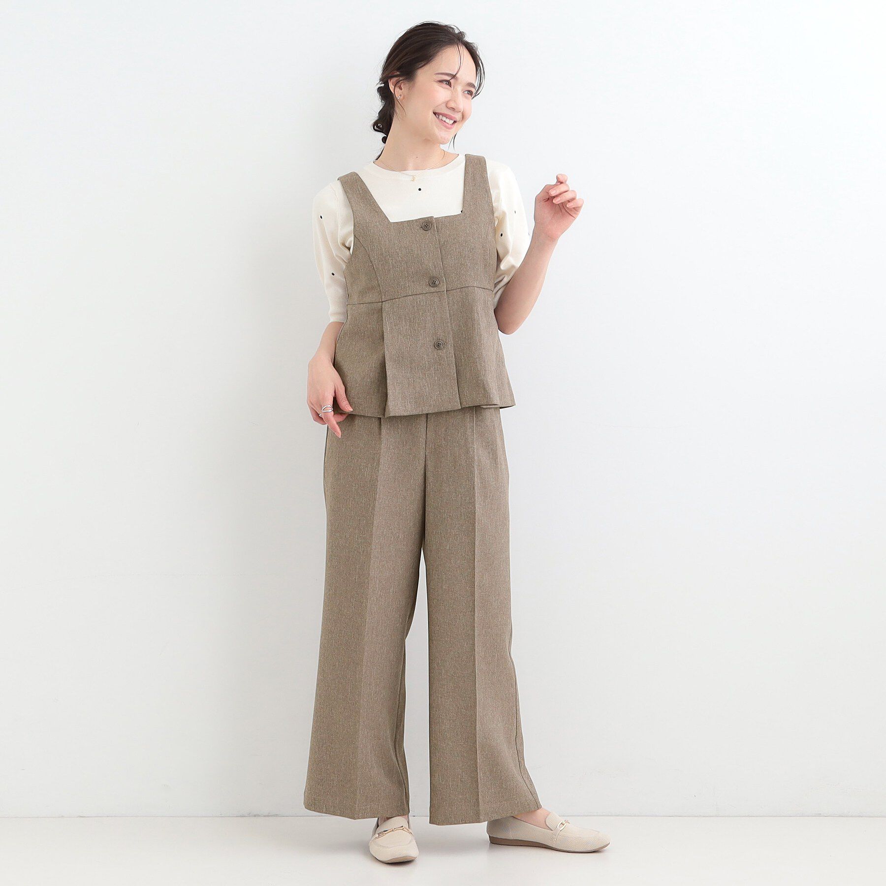 SHOO･LA･RUE「【2点セット/S-LL】大人っぽく上品に見える 麻調セットアップ」|スーツ|