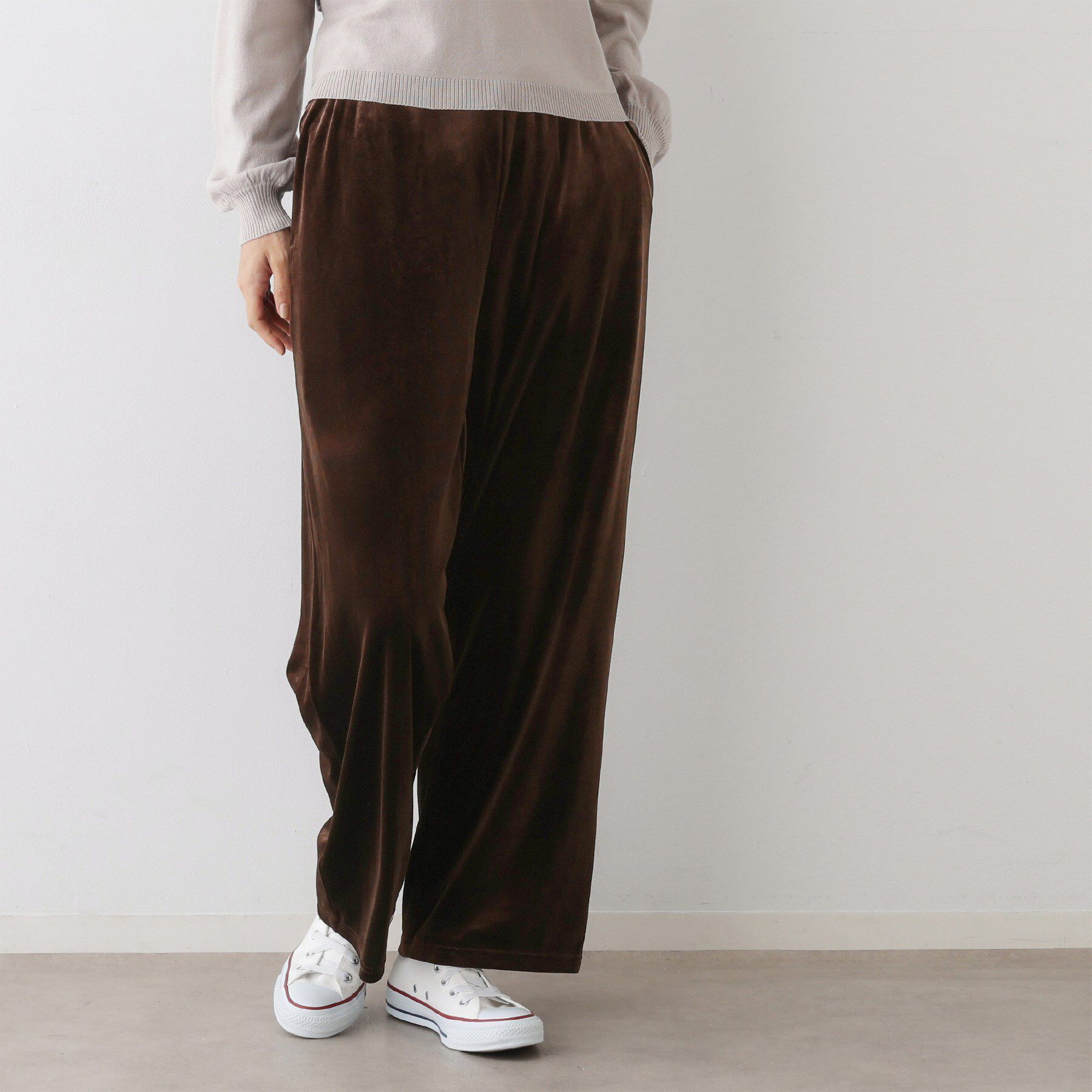 Dessin「【ウエストゴム/洗える】ベロアイージーパンツ」|その他|ブラウン(044)