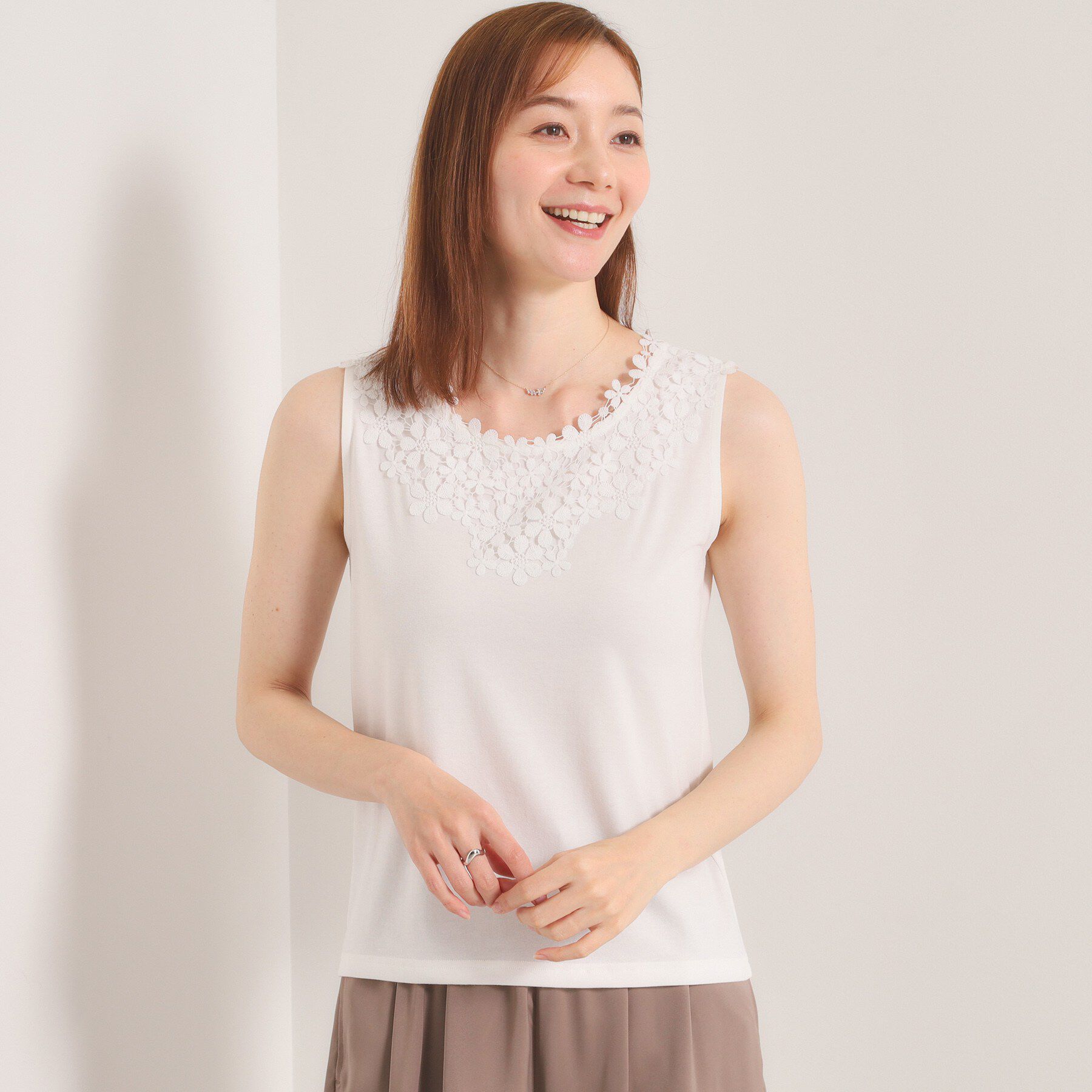 ITS&rsquo;DEMO「【洗濯機OK】レースタンクトップ」|キャミソール|オフホワイト(003