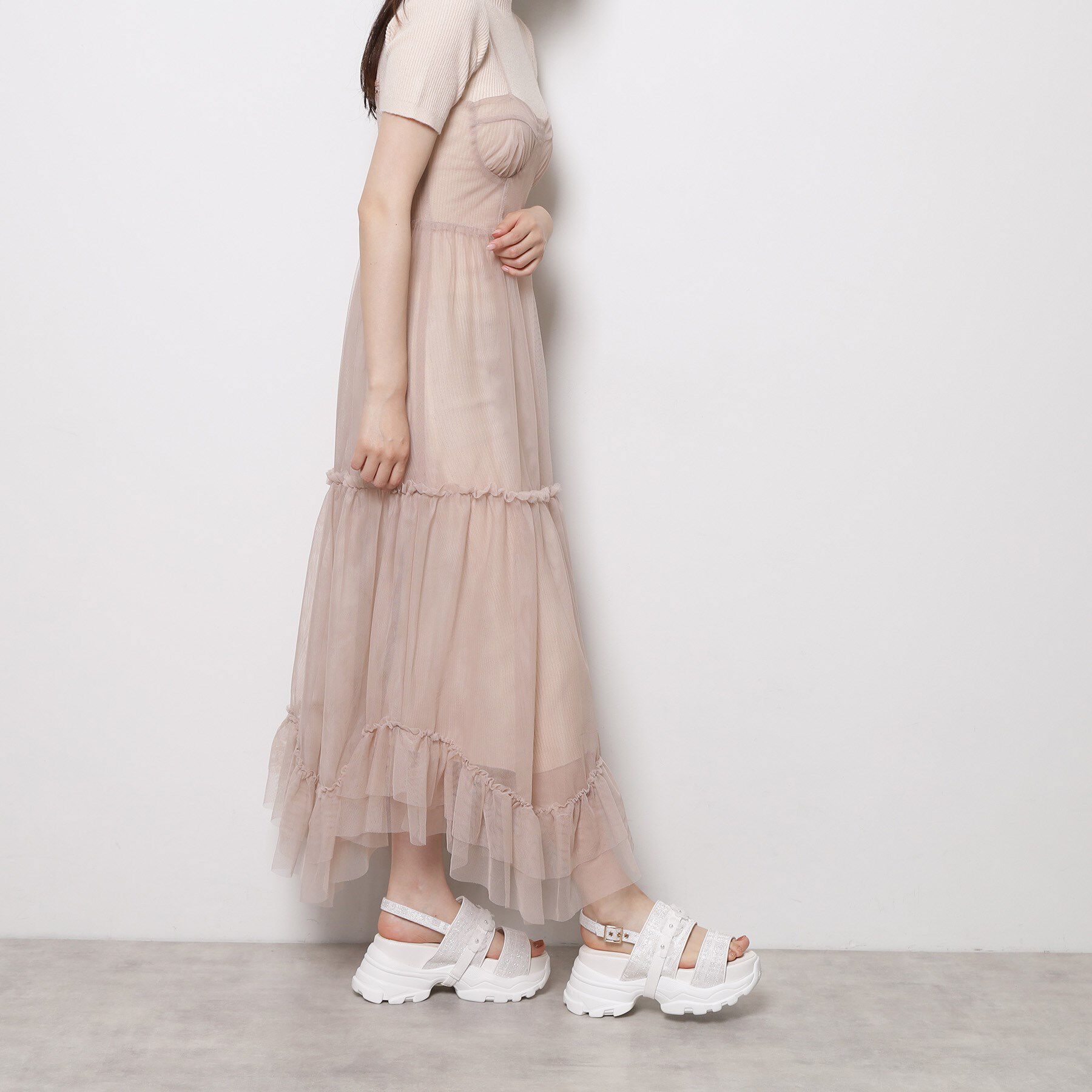 ESPERANZA「ツイード風フラワーベルトスポサン」|サンダル|