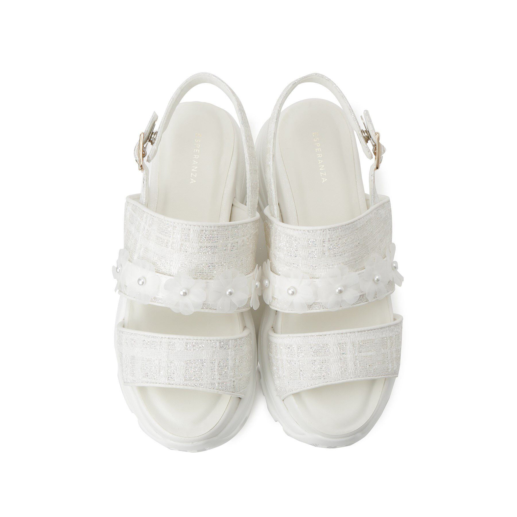 ESPERANZA「ツイード風フラワーベルトスポサン」|サンダル|