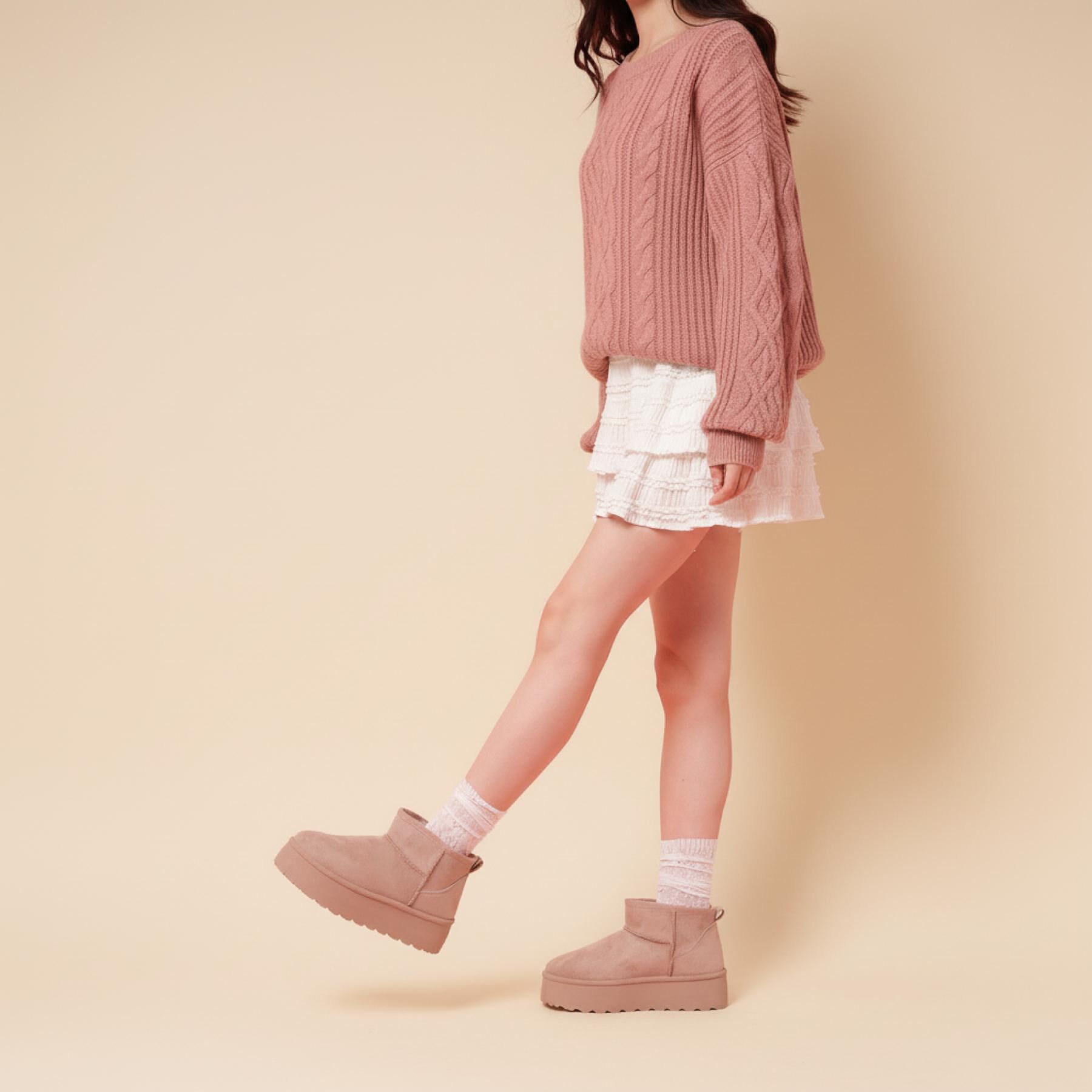 csT&P「厚底プレーンフェイクムートン」|ショートブーツ|