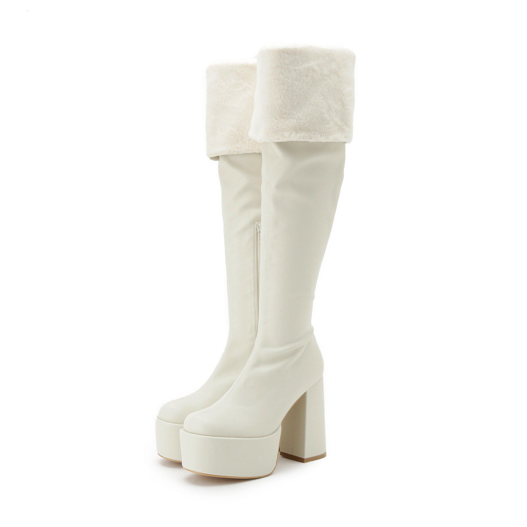 ESPERANZA「【ラク盛り／ニーハイブーツ】リピーター続出／脚長美脚 フェイクファーニーハイブーツ」|ショートブーツ|