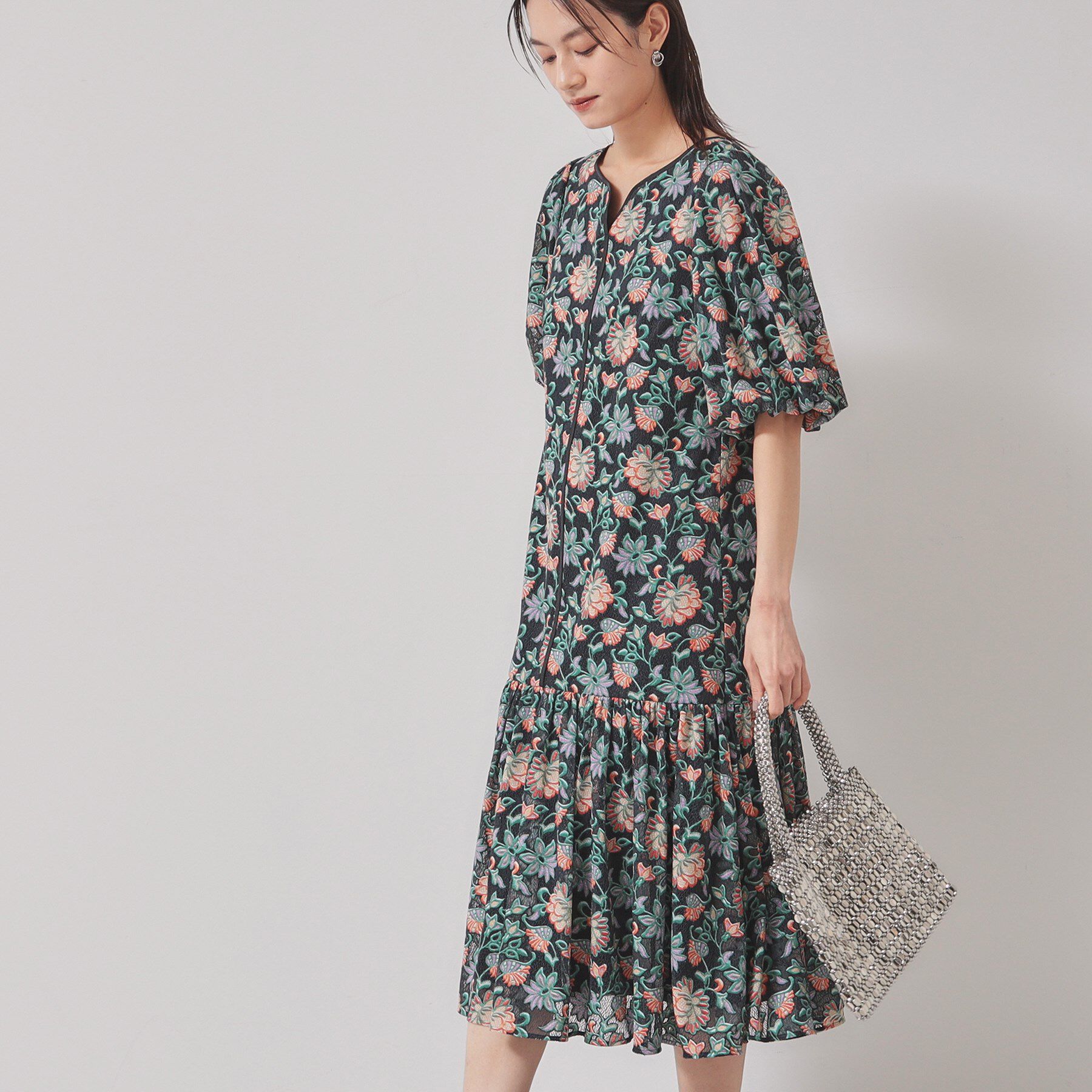 SunaUna「【オパールレース／パフスリーブ】ティアードワンピース」|ワンピース|