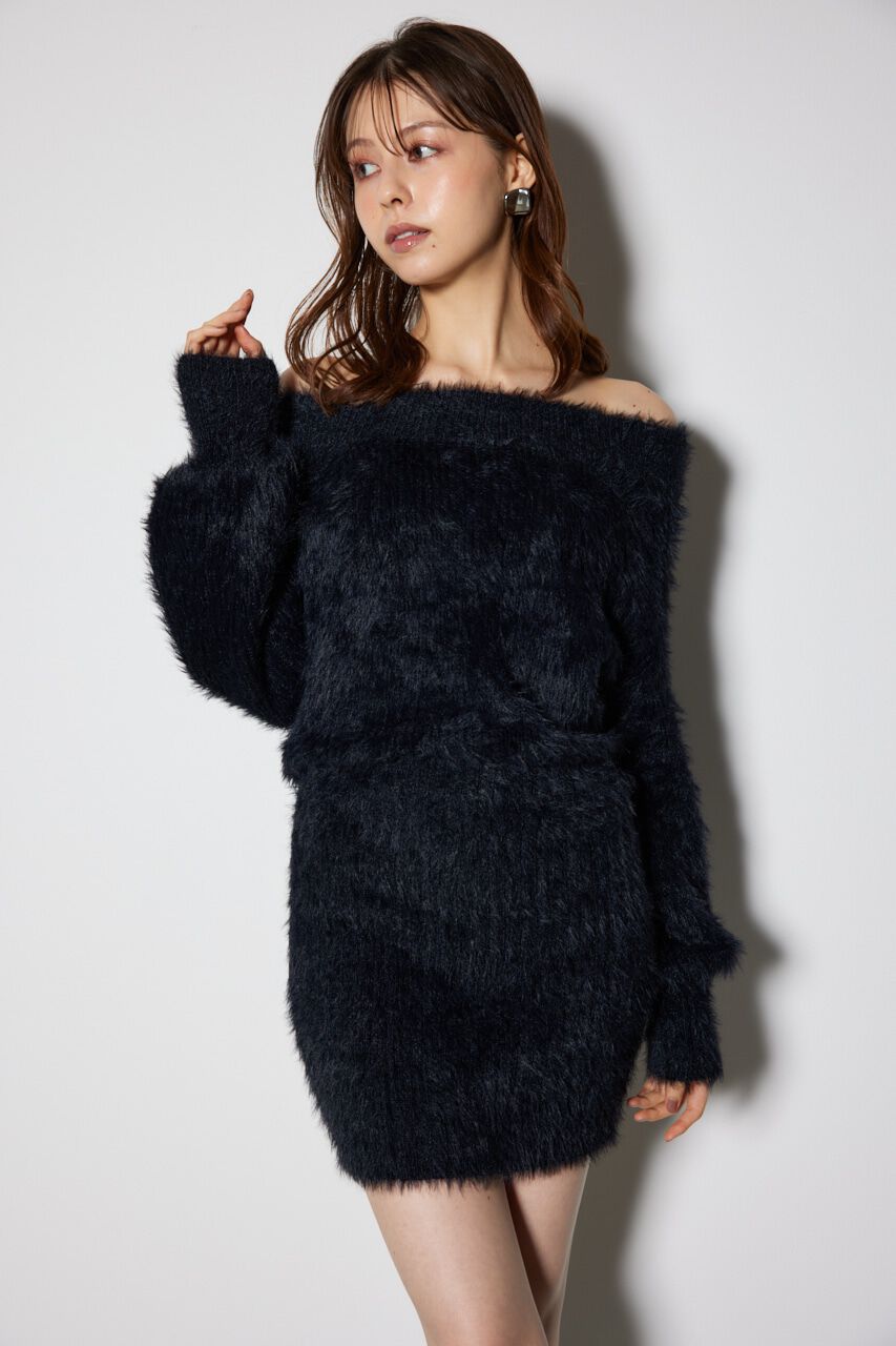 rienda「オフショルシャギーミニニットワンピース」|ワンピース|