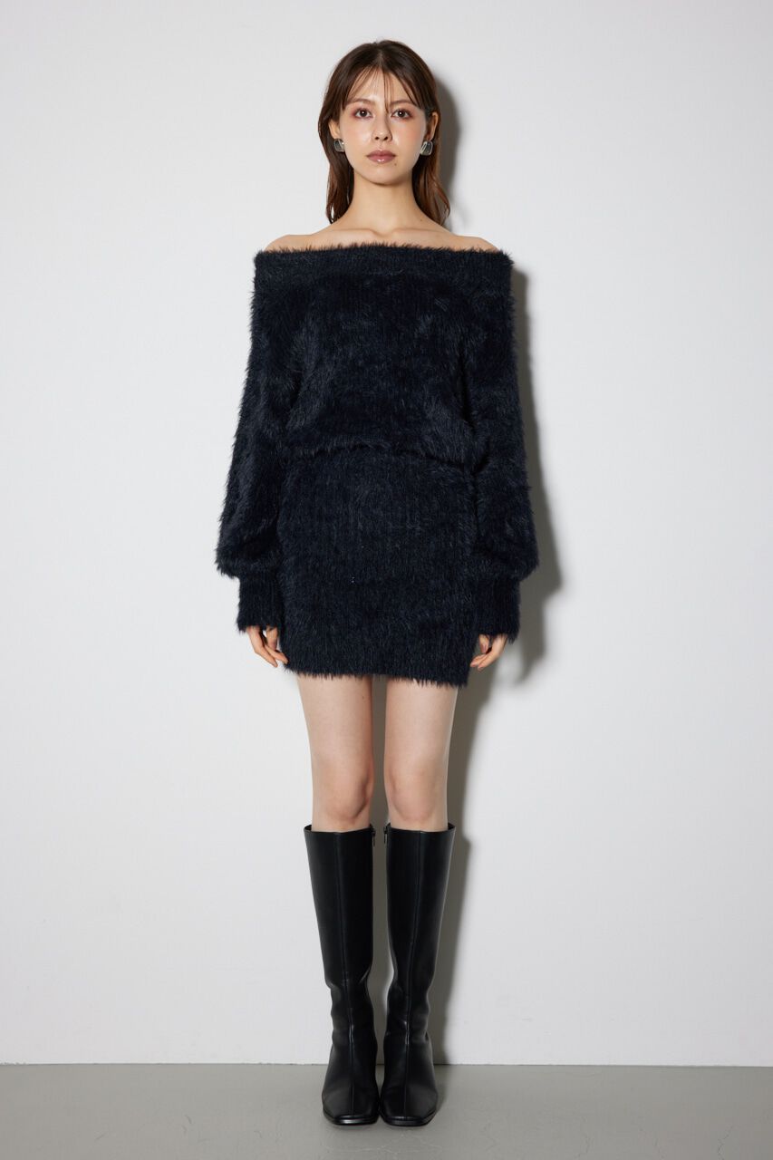 rienda「オフショルシャギーミニニットワンピース」|ワンピース|