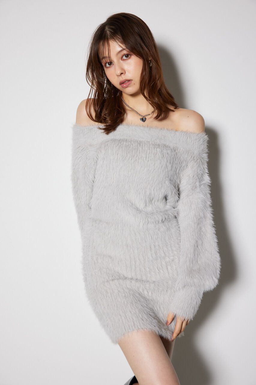 rienda「オフショルシャギーミニニットワンピース」|ワンピース|