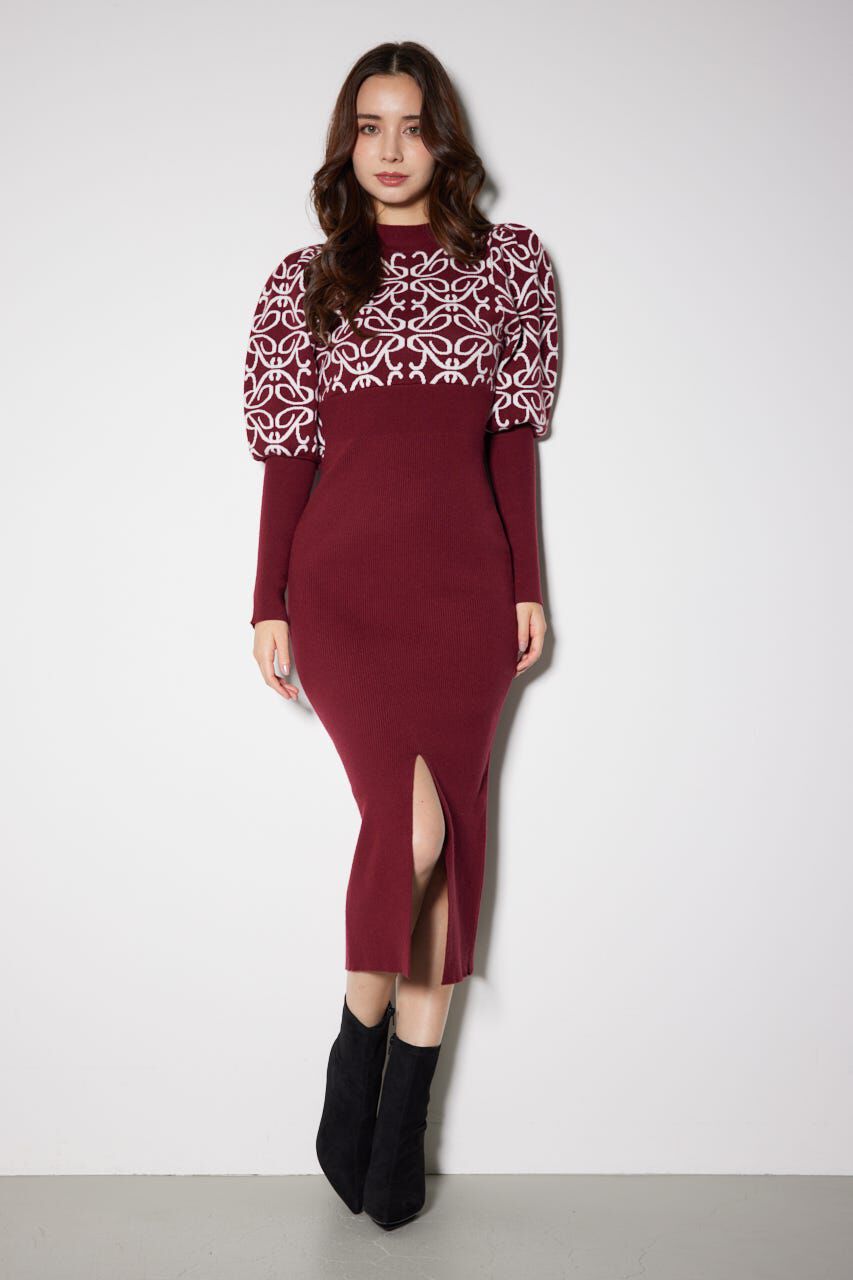 rienda「ロゴジャガードニットタイトワンピース」|ワンピース|