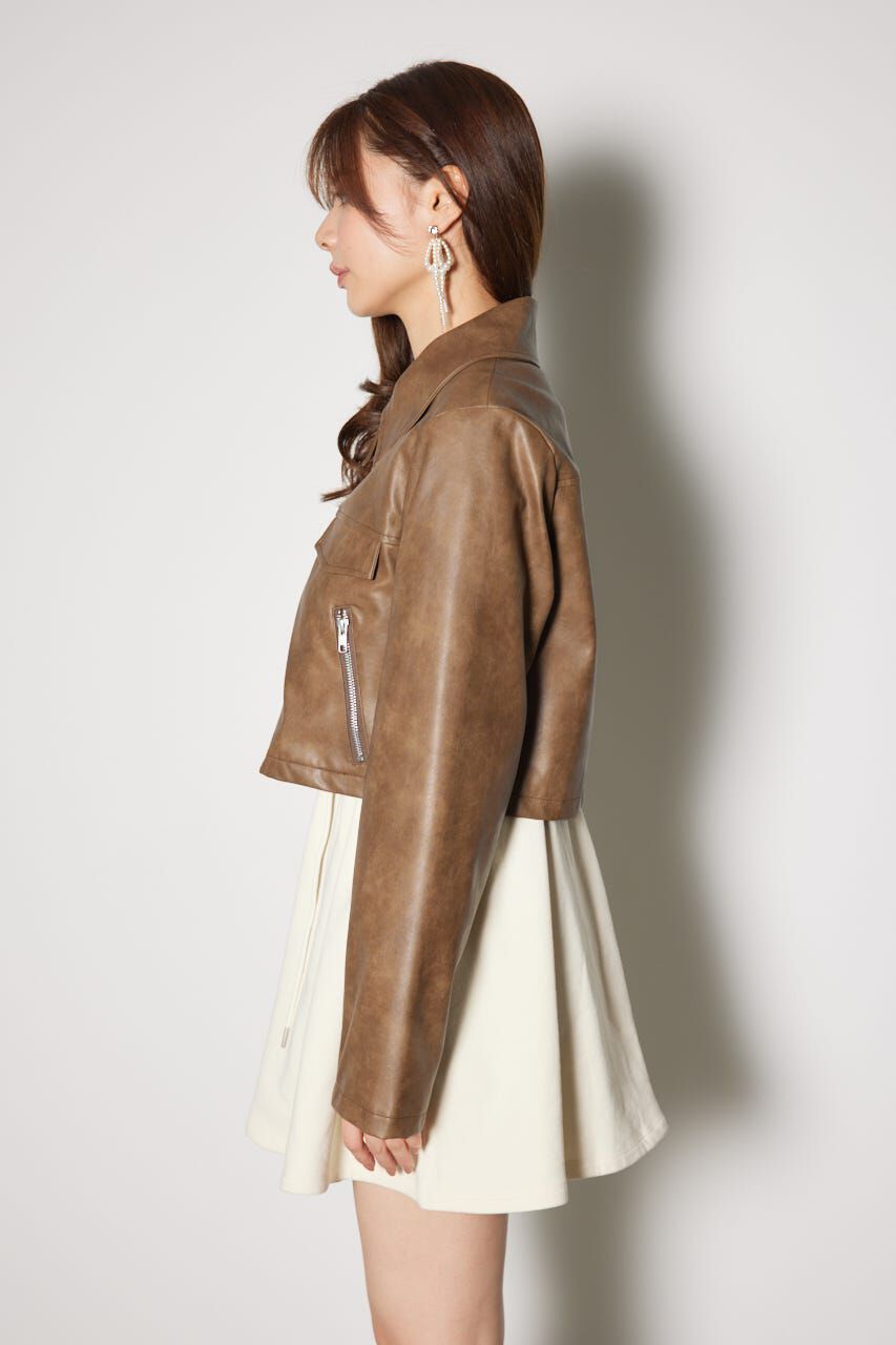 rienda「フェイクレザーポケットデザインショートジャケット」|その他|