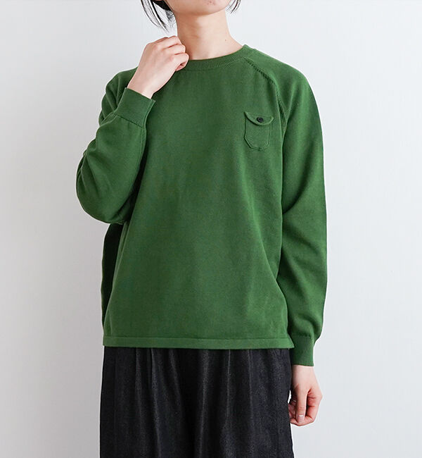 休日と詩「小さなポケットのニット」|ニット・セーター|グリーン