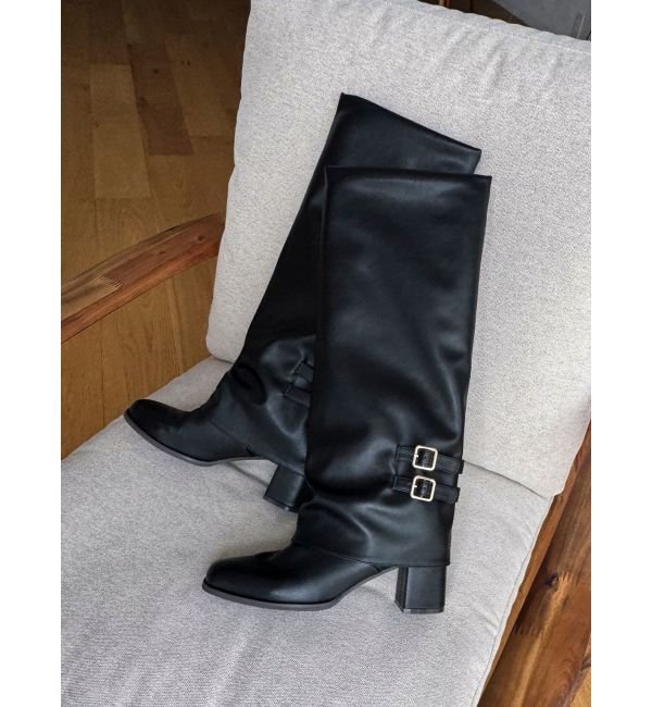 dazzlin「スクエアトウゲートルブーツ」|ロングブーツ|ブラック