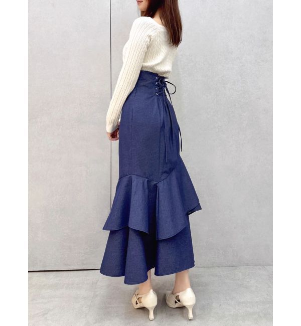 dazzlin「【再生産/新色追加】バックレースアップアシメマーメイドスカート」|スカート|