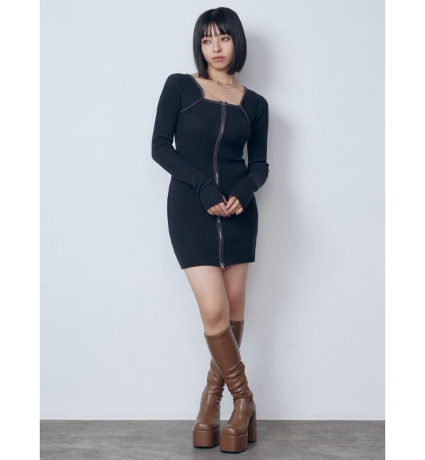 EMODA「プレーティングリブジップワンピース」|ワンピース|