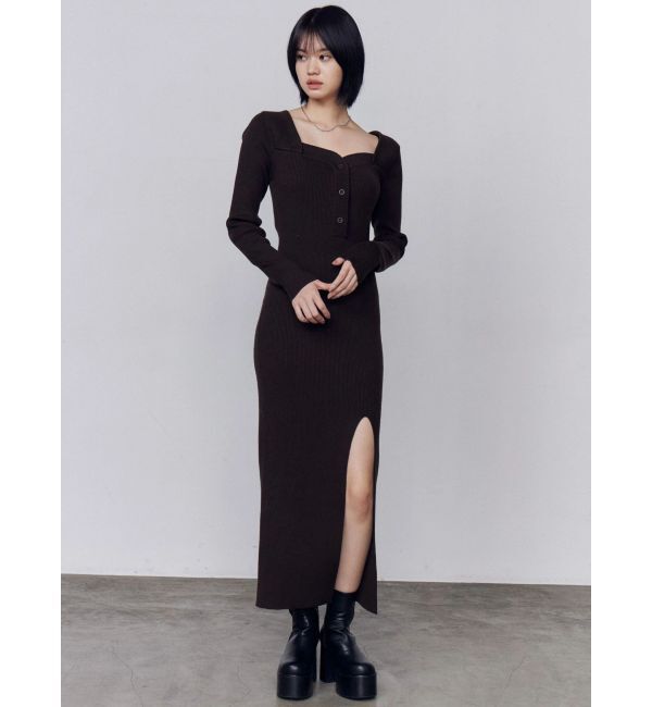 EMODA「フロントボタンリブニットワンピース」|ワンピース|