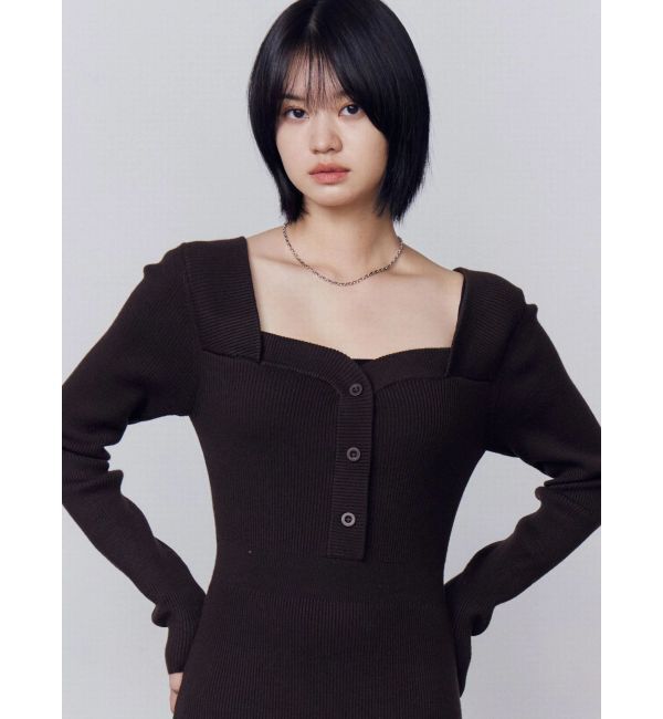 EMODA「フロントボタンリブニットワンピース」|ワンピース|