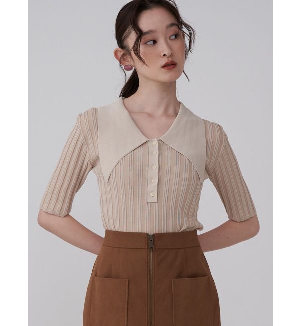 LAGUNAMOON「【機能性アイテム】ウォッシャブルビックカラーニットプルオーバー」|ニット・セーター|ベージュ