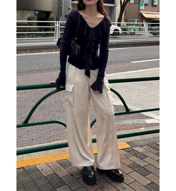 LAGUNAMOON「サテンカーゴワイドパンツ」|カーゴ|