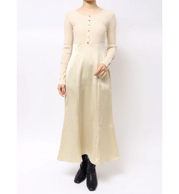 LAGUNAMOON「ボタンニットドッキングナローワンピース」|ワンピース|アイボリー