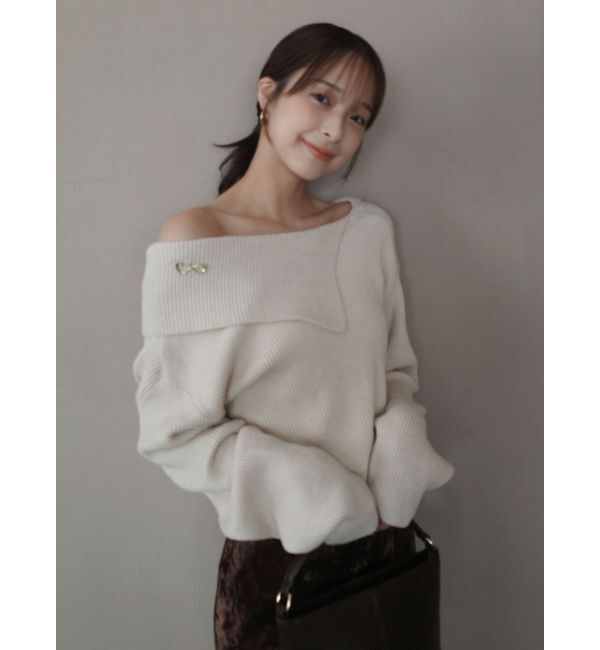 LAGUNAMOON「アシンメトリーカラーニットプルオーバー」|ニット・セーター|