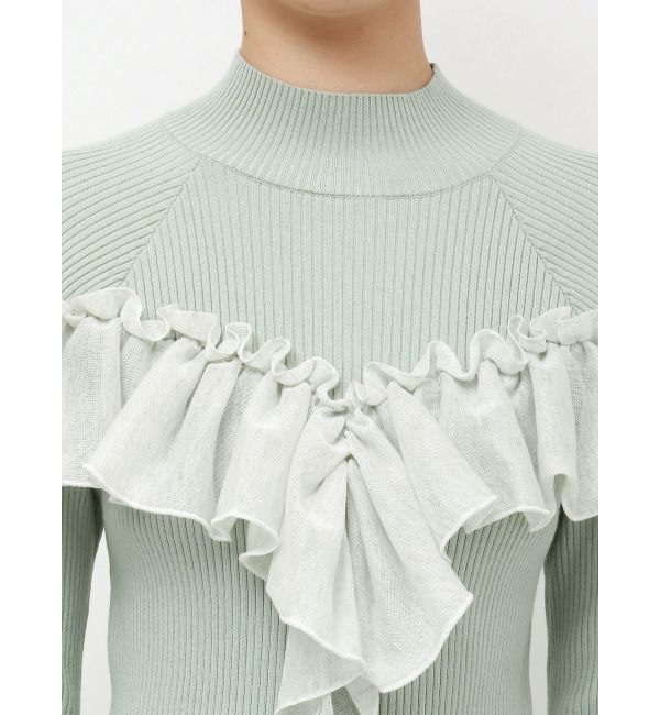 LAGUNAMOON「バイカラーラッフルニットプルオーバー」|ニット・セーター|