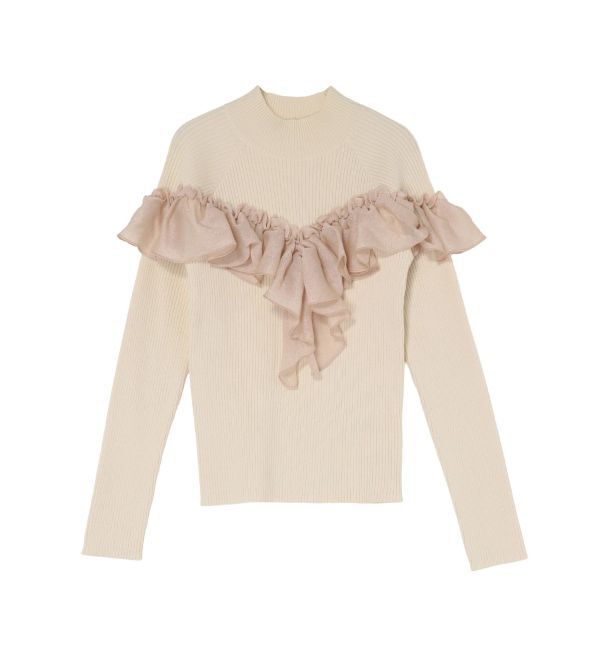 LAGUNAMOON「バイカラーラッフルニットプルオーバー」|ニット・セーター|