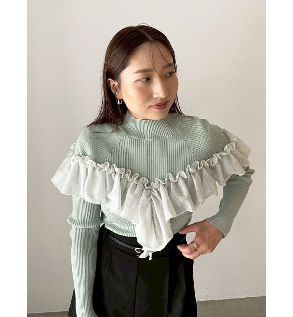 LAGUNAMOON「バイカラーラッフルニットプルオーバー」|ニット・セーター|