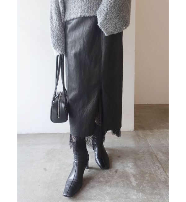 LAGUNAMOON「ヘムレースレイヤードハイウエストエコレザースカート」|スカート|