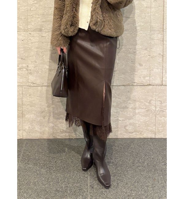 LAGUNAMOON「ヘムレースレイヤードハイウエストエコレザースカート」|スカート|