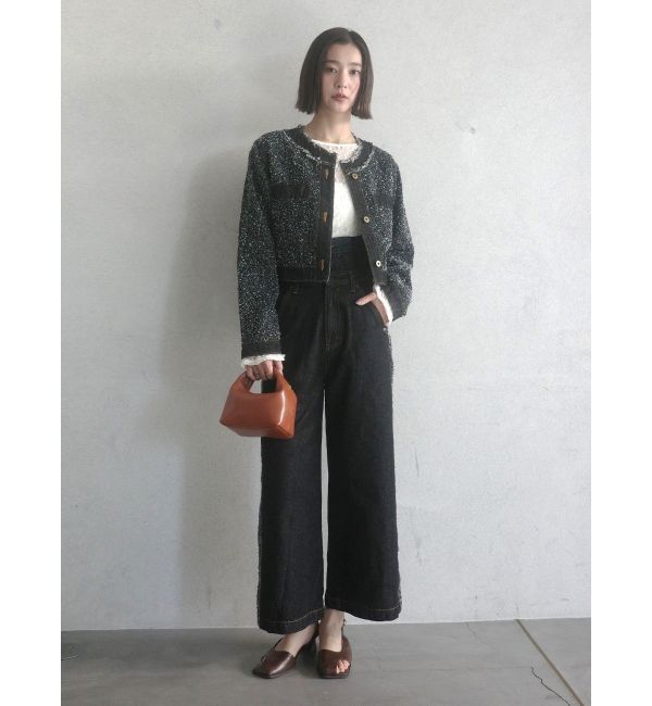 LAGUNAMOON「ツイードライクノーカラーデニムジャケット」|デニムジャケット|