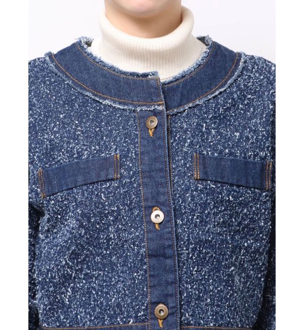 LAGUNAMOON「ツイードライクノーカラーデニムジャケット」|デニムジャケット|