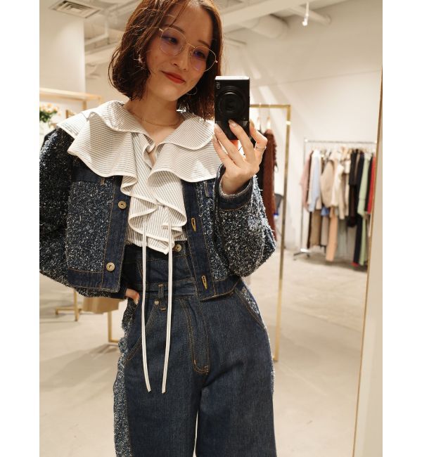 LAGUNAMOON「ハイウエストラインディティールデニムパンツ」|デニム|