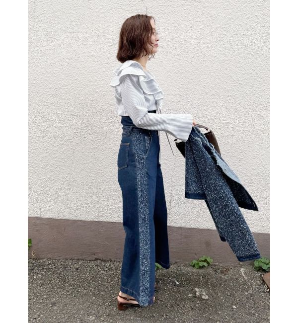 LAGUNAMOON「ハイウエストラインディティールデニムパンツ」|デニム|